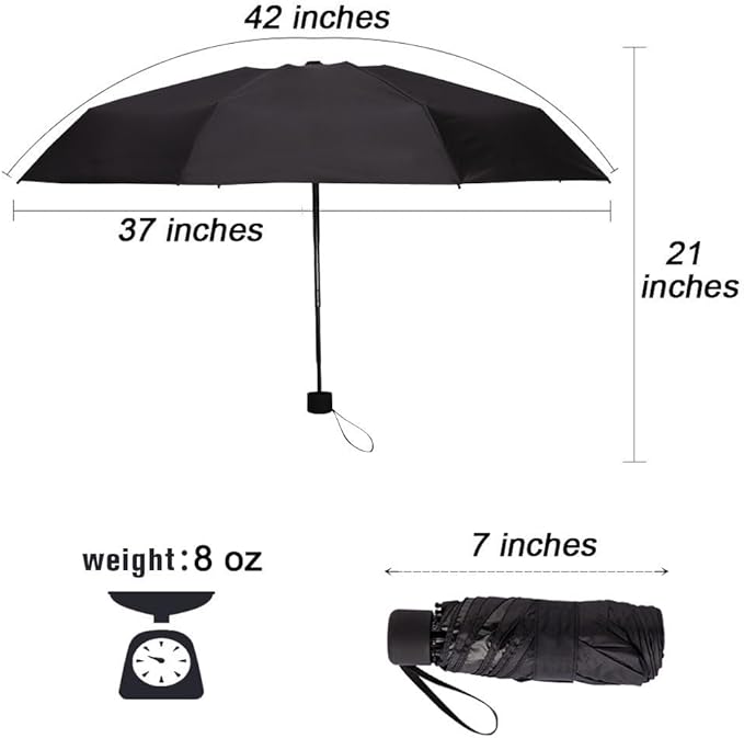 Mini Travel Compact Windproof Umbrella - Small Folding Lightweight Sun & Rain Umbrellas with 95% UV Protection for Women Men