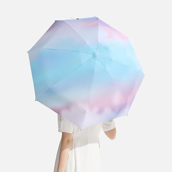 Mini Travel Sun & Rain Umbrella, Small UV Compact Folding Umbrella with Case 8 Ribs Anti-UV Lightweight Umbrella