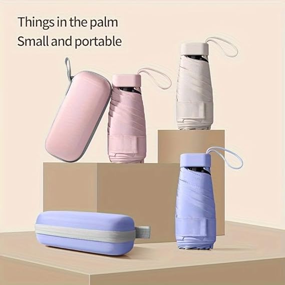 UPF50+ Mini Travel Sun Umbrella for Purse With Case,Small Compact UV Umbrella Protection Sun,Lightweight Portable Parasol Windproof for Women Men Kids