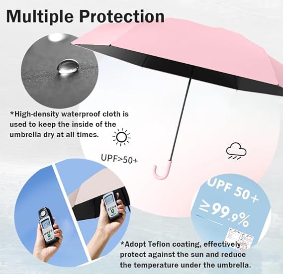 Mini Travel Folding Hook-shaped Handle Umbrella Small Portable UV 99.9% Protection/Rain Sun/Lightweight Small Pocket/Totes Backpack For Women Kids