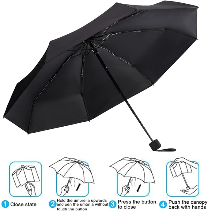 Mini Travel Compact Windproof Umbrella - Small Folding Lightweight Sun & Rain Umbrellas with 95% UV Protection for Women Men