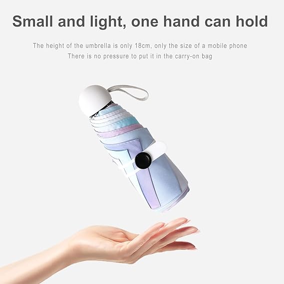 Mini Travel Sun & Rain Umbrella, Small UV Compact Folding Umbrella with Case 8 Ribs Anti-UV Lightweight Umbrella