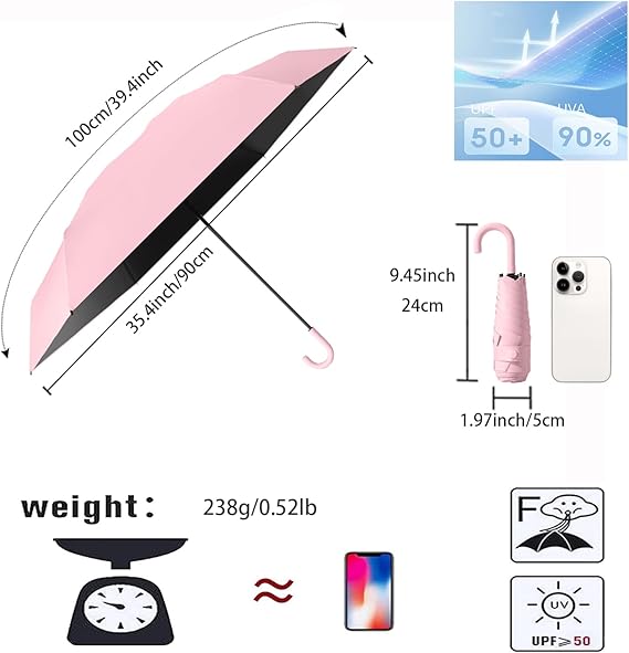 Mini Travel Folding Hook-shaped Handle Umbrella Small Portable UV 99.9% Protection/Rain Sun/Lightweight Small Pocket/Totes Backpack For Women Kids