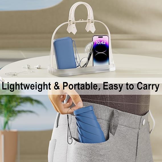 Windproof Mini Travel Folding Umbrella - UPF 50+ Sun & Rain Protection, Small Compact Lightweight Design Fits in Pocket or Bag, Eco-Friendly Fabric Wallet Umbrella for Commuter, Men Women Boys Girls
