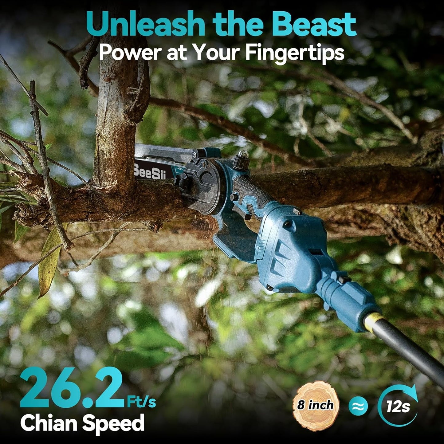 Seesii 2-in-1 Cordless 8 inch Pole Saw & Mini Chainsaw