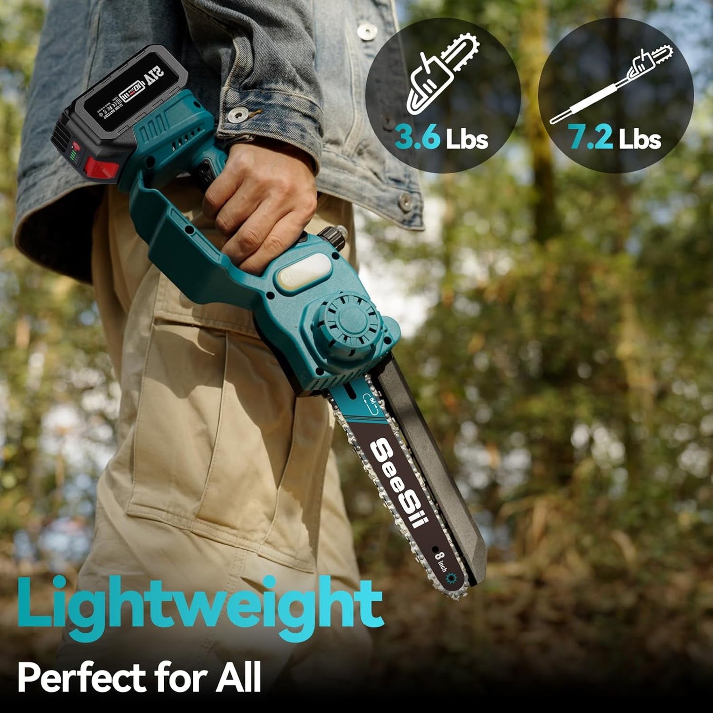 Seesii 2-in-1 Cordless 8 inch Pole Saw & Mini Chainsaw