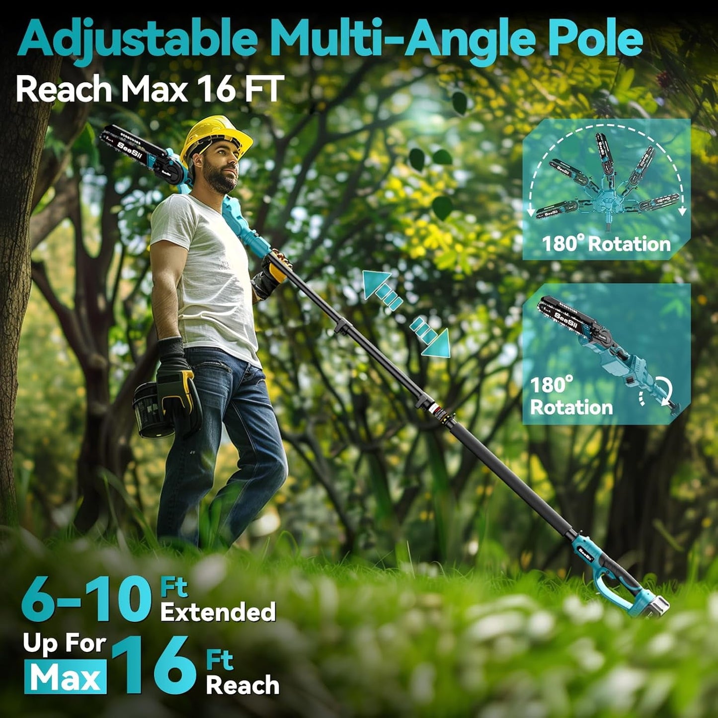 Seesii 2-in-1 Cordless 8 inch Pole Saw & Mini Chainsaw