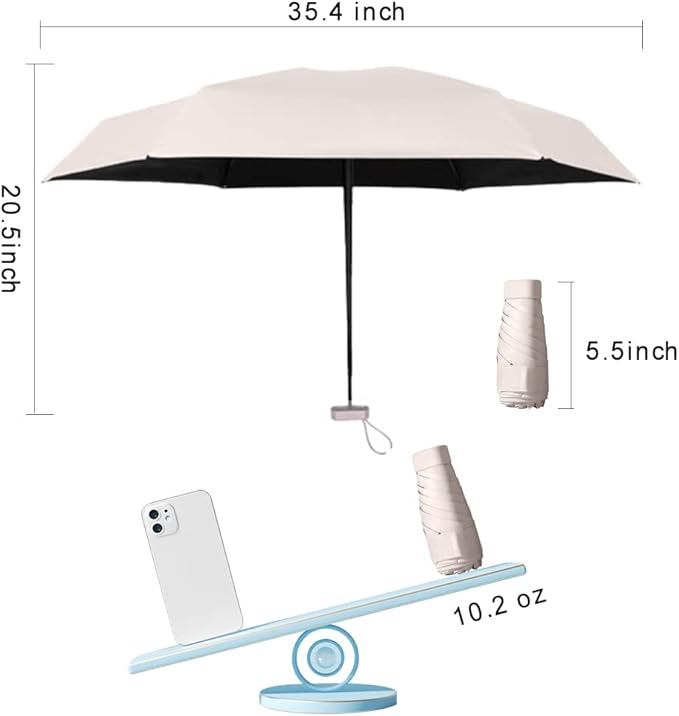 Mini Travel Sun Umbrella for Purse With Case,Small Compact UV Umbrella Protection Sun,Lightweight Portable Parasol Windproof for Women Men Kids (Beige)