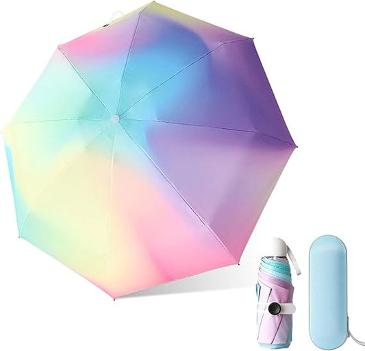 Mini Travel Sun & Rain Umbrella, Small UV Compact Folding Umbrella with Case 8 Ribs Anti-UV Lightweight Umbrella
