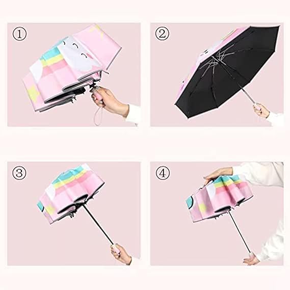 Automatic Kids Umbrella, Folding Telescopic Toddler Umbrella for girls & boys, UV/Sun Protection - Strong and Portable - Compact, Durable, Lightweight Cute Kitty Brolly