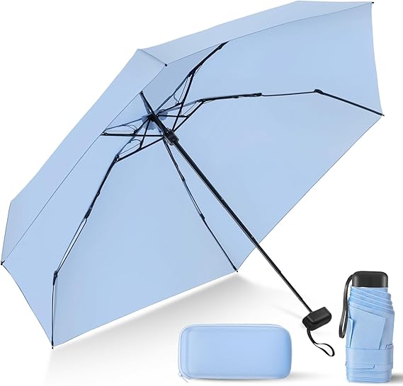 Compact Travel Umbrella with Case - Mini Umbrella for Purse, Small Lightweight &Tiny Design Perfect for Parasol Outdoor Sun&Rain Umbrellas