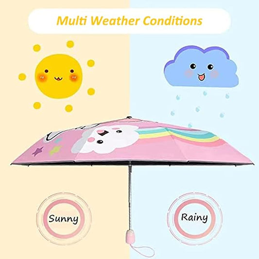 Automatic Kids Umbrella, Folding Telescopic Toddler Umbrella for girls & boys, UV/Sun Protection - Strong and Portable - Compact, Durable, Lightweight Cute Kitty Brolly