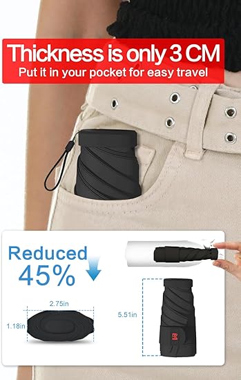 Mini Travel Folding Umbrella for Purse - UPF 50+ Sun & Rain UV Protection, Windproof Small Compact Lightweight Design Fits in Pocket or Bag, Portable Wallet Parasol for Commuter, Men Women Boys Girls