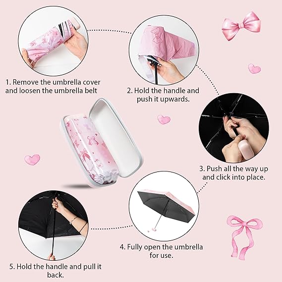 Mini Travel Folding Umbrella - Small Compact Sun Retractable Umbrella with Case, Lightweight Portable UPF 50+ Rain UV Protection Windproof Parasol for Pocket Backpack Women Girls Lady