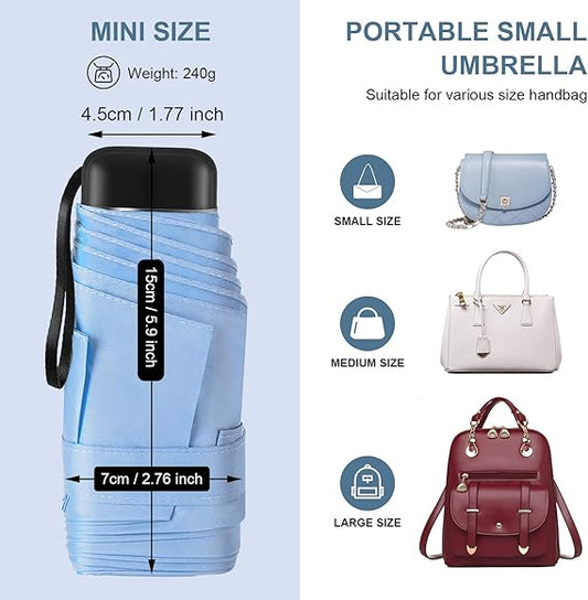 Compact Travel Umbrella with Case - Mini Umbrella for Purse, Small Lightweight &Tiny Design Perfect for Parasol Outdoor Sun&Rain Umbrellas