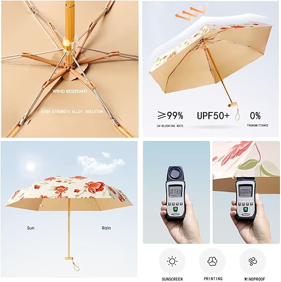 Small Mini Folding Umbrella Light Compact Design Perfect for Travel Outdoor UV Protection Sun and Rain Umbrellas