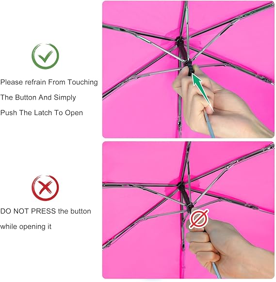 Travel Mini Umbrella for Purse - Pink Compact Durable Cool Teflon Light Weight Flat Backpacking Umbrella Portable Paraguas