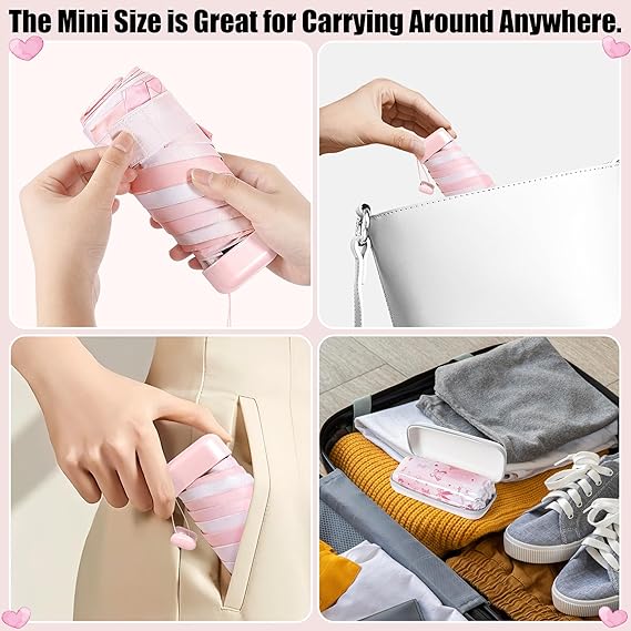Mini Travel Folding Umbrella - Small Compact Sun Retractable Umbrella with Case, Lightweight Portable UPF 50+ Rain UV Protection Windproof Parasol for Pocket Backpack Women Girls Lady