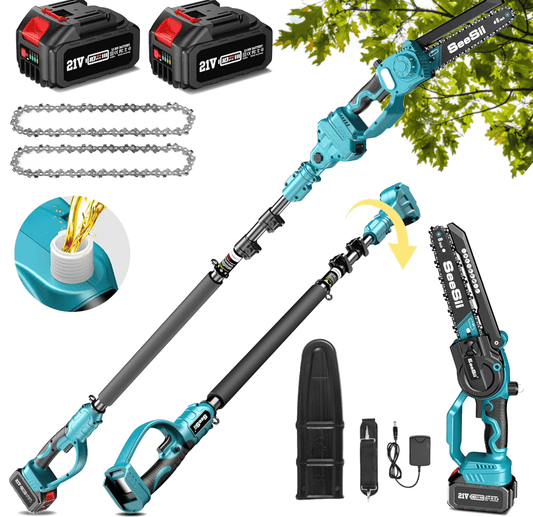 Seesii 2-in-1 Cordless 8 inch Pole Saw & Mini Chainsaw
